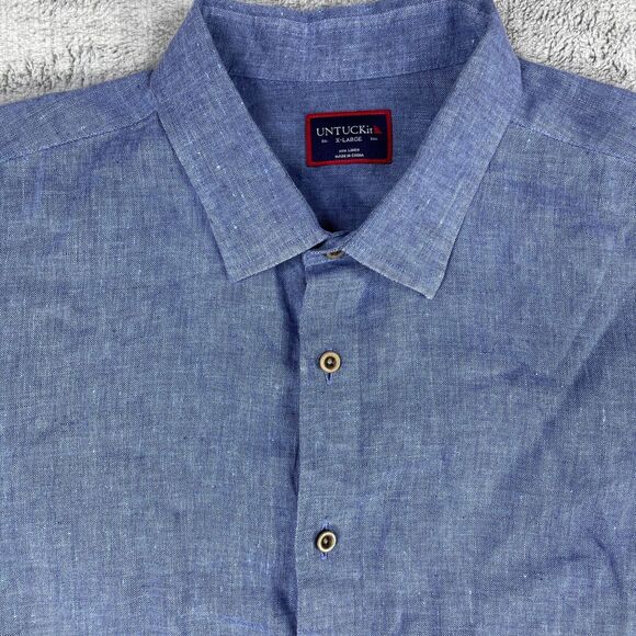 Untuckit Shirt Men's XL Heather Blue 100% Linen Collared Long Sleeve Button-Up - Picture 2 of 10